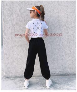 ダンス衣装 ヒップホップ キッズ 女の子 セットアップ 黒白 Tシャツ パンツ ジャズダンス ガールズ チアガール カッコイイ 演出服 運動会 練習着 応援団 発表会 * レッスンウエア