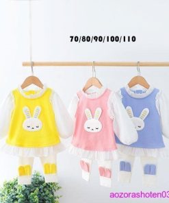 セットアップ 春服 女の子 ベビー Tシャツ+オーバーオール ウサギ柄 可愛い 2点セット キッズ ガールズ Baby 長袖 長ズボン 春着 秋着 全3色 110 70 100 90 80 * 上下セット