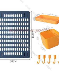 パンチングボード 有孔ボード 穴ボード 4点セット 壁掛け フック付き ボックス付き 収納 整理 整頓 工具不要 多機能 キッチン 寝室 貼り付け 部屋 寮 * ウォールシェルフ