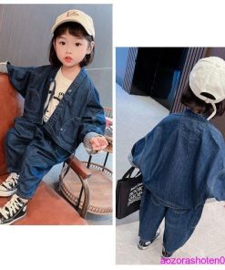 子供服 セットアップ カウボーイスーツ キッズ 男女兼用 デニムジャケット+デニムパンツ 2点セット 男の子 女の子 ファッション 幼児 デニムセット 秋 春 ベビー * 上下セット