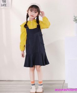 子供服 セットアップ おしゃれ 発表会 七五三 女の子 幼児 春 秋 シャツ+ストラップドレス 2点セット 長袖 チェック柄 可愛い 姉妹 お祝い 双子 お出かけ 90-140 * 上下セット