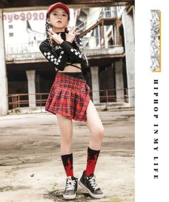 キッズ ダンス衣装 セットアップ ヒップホップ チェック柄 HIPHOP 長袖 トップス スカート パンツ 子供服  ステージ衣装 チア 練習着 ジャズダンス * その他子ども服