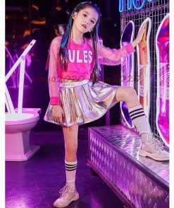 キッズ ダンス衣装  ヒップホップ チアガール キラキラ スパンコール 女の子 スカート 子供 HIPHOP チア セットアップ ジャズダンス 応援団 ステージ衣装 * ウエア