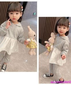 セットアップ 幼児 上下セット 女の子 ベビー スウェット+パンツ 2点セット 可愛い カジュアル フード付きトップス 長袖 コーデ キッズ 春 グレー 90-130 秋 * 上下セット