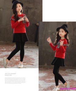 子供服 セットアップ キッズ 女の子 長袖 春秋 上下セット 韓国子供服 Tシャツ 蝶結び 長ズボン キュロット スカート 可愛い おしゃれ お出かけ 通学着 新品 * 長ズボン、ロングパンツ