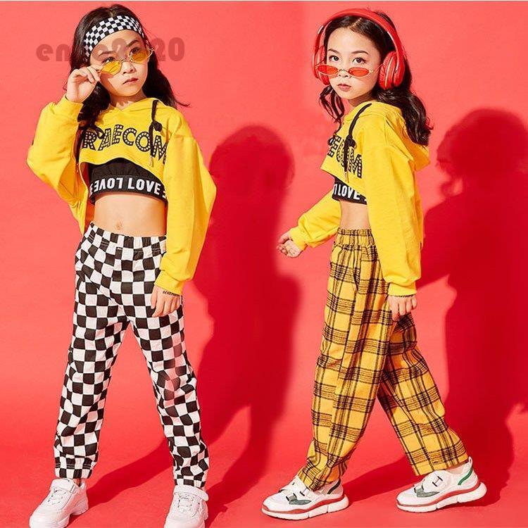 キッズダンス衣装 ヒップホップ  チェック柄 ズボン キッズダンス HIPHOP タンクトップ トップス へそ出し 女の子 ガールズ 練習着 ステージ衣装 Sale * 新体操ウエア