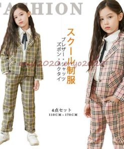 卒業式 女の子 入学式 パンツスーツ 子供服 ピアノ発表会 パンツスーツ チェック柄 フォーマル 七五三 4点セット キッズ フォーマル 170 110 * スーツ、ブレザー