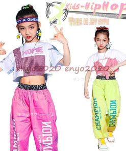 へそ出し キッズ ダンス 衣装 セットアップ トップス 白 韓国 HIPHOP ヒップホップ ダンス パンツ 女の子 子供 チアガール 発表会 演出服 単品販売 文化祭 * レッスンウエア