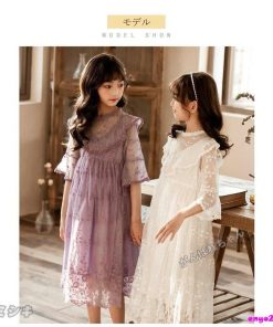 女の子ドレスキッズワンピース ピアノ発表会 春夏 パープル 子供ワンピース 子どもドレスフォーマル用 結婚式 白 ジュニアドレス * ドレス