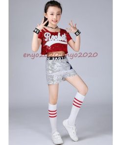 キッズダンス キッズダンス衣装 チアガール 女の子 チアダンス キラキラ スカート ダンス衣装 セットアップ スパンコール ヒップホップ セール * ウエア