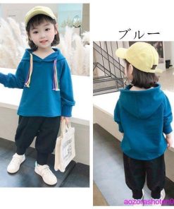 セットアップ 女の子 ベビー 春服 新作 可愛い 上下セット スウェット トレーナー パンツ 2点セット 長袖 フード付き キッズ 秋着 ピンク春着 80-130 ブルー * 上下セット