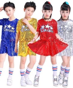 キッズ ダンス衣装 キラキラ スパンコール ヒップホップ HIPHOP  セットアップ  男の子 女の子 チア  チアガール ジャズダンス ステージ衣装  応援団 練習着 * ウエア