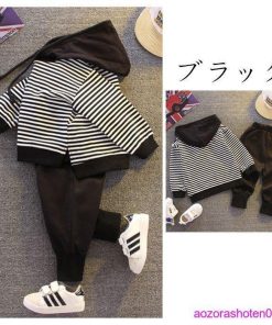 セットアップ 男の子 ベビー 春服 新作 上下セット 2点セット コーデ キッズ スウェット+パンツ ストライプ フード付き 春着 秋着 全2色 110 80 90 100 120 * 上下セット