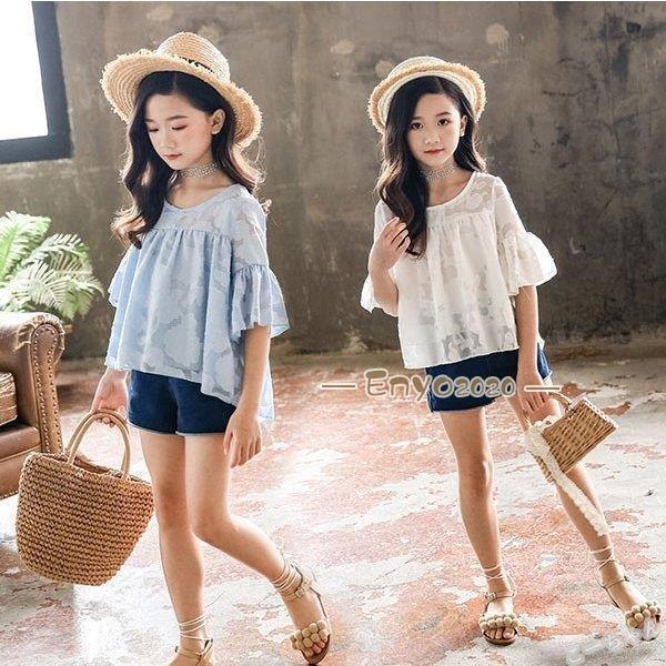 子供服 夏服 セットアップ キッズ 女の子 韓国子供服 上下セット 2点セット トップス 半袖 Tシャツ シフォン ショートパンツ 短パン 140 通学着 130 120 * ワンピース、チュニック