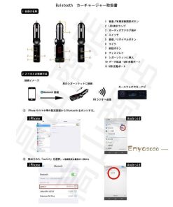 12V/24V対応 車 FMトランスミッター＋1.2Ｍ充電ケーブル  マイク内蔵 ケーブルBluetooth 2ポート出力 ハンズフリー USB 高音質 3in1 再生音量1.5倍 * FMトランスミッター