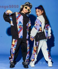 キッズダンス衣装 セットアップ ヒップホップ HIPHOP 男の子 女の子 上下セット 長袖 トップス コート ジャケット パンツ 発表会 長ズボン ジャズダンス 練習着 * レッスンウエア