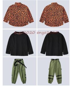 キッズ ダンス衣装 ヒップホップ ヒョウ柄 セットアップ 子供服 HIPHOP シャツ トップス 長袖 パンツ 男の子 女の子 練習着 ジャズダンス ステージ衣装 発表会 * レッスンウエア