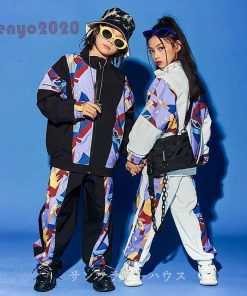 キッズダンス衣装 セットアップ ヒップホップ HIPHOP 男の子 女の子 上下セット 長袖 トップス コート ジャケット パンツ 発表会 長ズボン ジャズダンス 練習着 * レッスンウエア