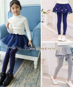 ロングパンツ スカート キッズ 子供服 パンツ ボトムス 女の子 10分丈 レース柄 チュチュスカッツ レギンスパンツ こども 重ね着 スカッツ * スカート