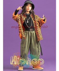 キッズ ダンス衣装 ヒップホップ ヒョウ柄 セットアップ 子供服 HIPHOP シャツ トップス 長袖 パンツ 男の子 女の子 練習着 ジャズダンス ステージ衣装 発表会 * レッスンウエア