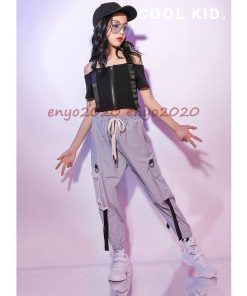 キッズダンス衣装 ヒップホップ セットアップ 上下 へそ出し トップス ダンスパンツ ズボン 子供服 ガールズ チア 女の子 団体 練習着 HIPHOP 体操服 * レッスンウエア