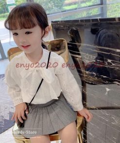 子供服 女の子 シャツ 長袖 ブラウス フォーマル 白 子供 白シャツ キッズ トップス きれいめ リボンブラウス 蝶結び 90/100/110/120/130cm * シャツ、ブラウス