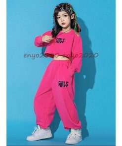 キッズダンス衣装 セットアップ へそ出し トップス 長袖 ダンクトップ 赤 ワイドパンツ 長ズボン 女の子 社交ダンス ヒップホップ 発表会 演出服 応援団 * レッスンウエア