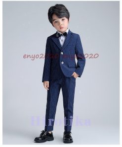 タキシード 卒業式 子供フォーマル 正統派スーツ キッズ スーツ 90-170cm 入学式 男の子 5点セット 縦ストライプ フォーマルスーツ 子供フォーマル 七五三 * スーツ、ブレザー