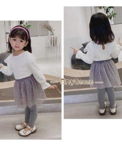 ボトムス レギンスパンツ ロングパンツ スカッツ 子供服 10分丈 こども キッズ 女の子 パンツ スカート 重ね着 チュチュスカッツ レース柄 * スカート