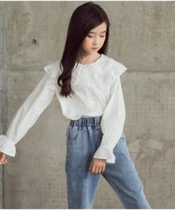 キッズ 子供服 白シャツ 個性的 トップス シャツ 白 ブラウス 女の子 子供 長袖 フリル ジュニア * シャツ、ブラウス