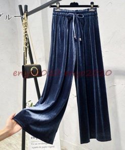 ファッション ガウチョパンツ パンツ 九分丈 春 ベロア ボトムス ワイドパンツ 秋 無地 レディース ウエストゴム * その他スカート、パンツ