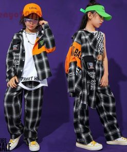 キッズ ダンス衣装 ヒップホップ チェック柄 チェックパンツ タンクトップ トップス 長袖 HIPHOP 子供 女の子 男の子 発表会 レッスン着　 練習着 ジャズダンス * レッスンウエア