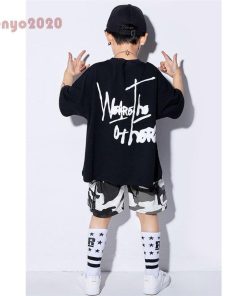 キッズ ダンス衣装 ヒップホップ 子供  HIPHOP  男の子 女の子 迷彩柄 Ｔシャツ 迷彩パンツ ダンストップス 体操服 練習着 ジャズダンス ステージ衣装 * 新体操ウエア