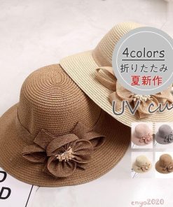 レディース 麦わら帽子 折りたたみ ストローハット 紫外線カット おしゃれ 帽子 ギフト UVカット帽子 * 麦わら帽子