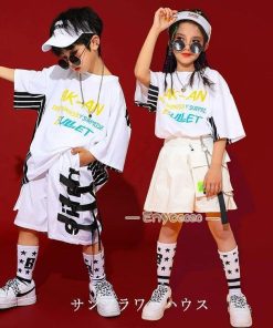 キッズ ダンス衣装 セットアップ ヒップホップ HIPHOP 子供服 トップス Ｔシャツ パンツ スカート 半袖 男の子 女の子 ジャズダンス 演出 チアダンス 練習着 * レッスンウエア