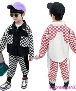 子供服 セットアップ キッズ 男の子 上下セット 2点セット アウター+カーゴパンツ チェック柄 ファッション ジュニア ボーイズ 春 秋 ブラック レッド 通園 通学 * 上下セット