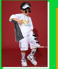 キッズ ダンス衣装 セットアップ ヒップホップ HIPHOP 子供服 トップス Ｔシャツ パンツ スカート 半袖 男の子 女の子 ジャズダンス 演出 チアダンス 練習着 * レッスンウエア