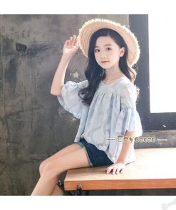 子供服 夏服 セットアップ キッズ 女の子 韓国子供服 上下セット 2点セット トップス 半袖 Tシャツ シフォン ショートパンツ 短パン 140 通学着 130 120 * ワンピース、チュニック