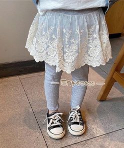 子供服 ボトムス 10分丈 パンツ ロングパンツ チュチュスカッツ こども 女の子 スカッツ レース柄 キッズ 重ね着 スカート レギンスパンツ * スカート