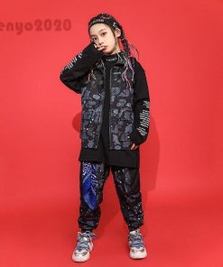 キッズ ダンス衣装 セットアップ ヒップホップ 3点セット 女の子 男の子 HIPHOP ベスト ダンスウェア 上下セット ジュニア 子供 韓国 ステージ衣装 団体 演出服 * ドレス、ダンス衣装