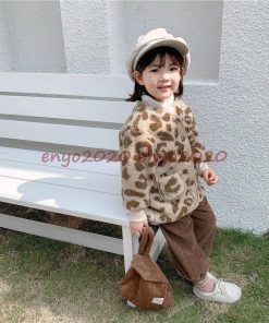 子供服 ボアジャケット キッズ コート 韓国子供服 子ども服 女の子 男の子 もこもこ ヒョウ柄裏起毛 トップス アウター  防寒 暖かい 通学 厚手 可愛い 秋冬 * コート