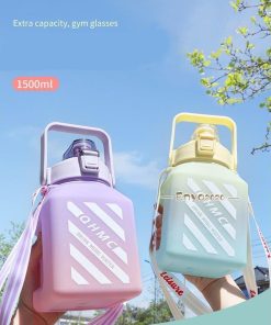 プロティーン おしゃれ ワンタッチ ボトル プラスチック 1.5L マグボトル 水筒 1.5リットル 直のみ 大容量 グラデーション ストロー 運動会 * 水筒