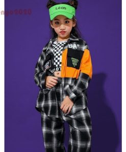 キッズ ダンス衣装 ヒップホップ チェック柄 チェックパンツ タンクトップ トップス 長袖 HIPHOP 子供 女の子 男の子 発表会 レッスン着　 練習着 ジャズダンス * レッスンウエア