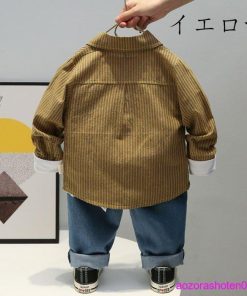 セットアップ 男の子 ベビー 春服 新作 カジュアル シャツ+ジーンズ 2点セット キッズ ボーイズ 上下 春着 秋着 ストライプ柄シャツ 全3色 110 90 100 120 80 * 上下セット