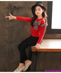 子供服 セットアップ キッズ 女の子 長袖 春秋 上下セット 韓国子供服 Tシャツ 蝶結び 長ズボン キュロット スカート 可愛い おしゃれ お出かけ 通学着 新品 * 長ズボン、ロングパンツ