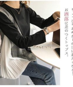 グレンチェック Tシャツ 秋 長袖 シフォン 大きいサイズ サイドプリーツ レディース 異素材切り替え ゆったり カットソー * 長袖