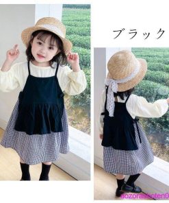 セットアップ 春服 女の子 ベビー 可愛い 2点セット ベスト+ワンピース 丸首 チェック柄 キッズ ガールズ 姉妹 春着 秋着 ワンピセット 80 90 110 130 100 120 * 上下セット