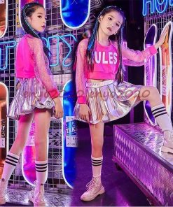 キッズ ダンス衣装  ヒップホップ チアガール キラキラ スパンコール 女の子 スカート 子供 HIPHOP チア セットアップ ジャズダンス 応援団 ステージ衣装 * ウエア