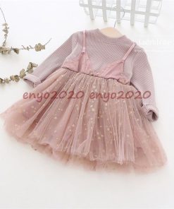 お姫様ドレス 80/90/100/110/120cm 子供 ドレス パーティー チュールワンピース シフォンワンピース 子供服 星 韓国 きれいめ 長袖 キッズ 演奏会 * ワンピース、チュニック