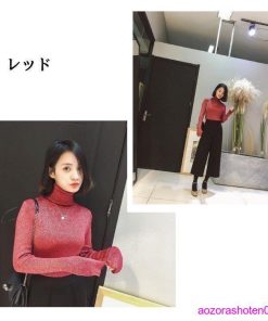 秋冬 長袖 カットソー ニットソー タートルネック レディース ハイネック Tシャツ ラメ入り ハイネックセーター 綿 コットン ニット セーター * 長袖